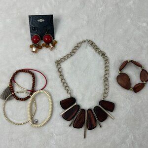 Wood, and Mix Bead 7 Pice Jewelry Set Neckleces, Bracelet, Earring